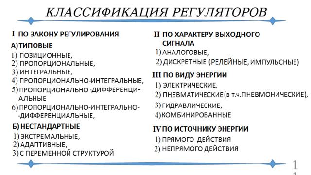 КЛАССИФИКАЦИЯ РЕГУЛЯТОРОВ  