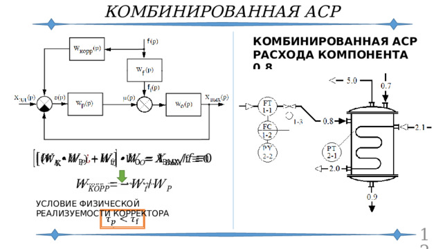 КОМБИНИРОВАННАЯ АСР КОМБИНИРОВАННАЯ АСР РАСХОДА КОМПОНЕНТА 0.8     УСЛОВИЕ ФИЗИЧЕСКОЙ РЕАЛИЗУЕМОСТИ КОРРЕКТОРА    