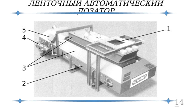 ЛЕНТОЧНЫЙ АВТОМАТИЧЕСКИЙ ДОЗАТОР 1 5 4 3 2  