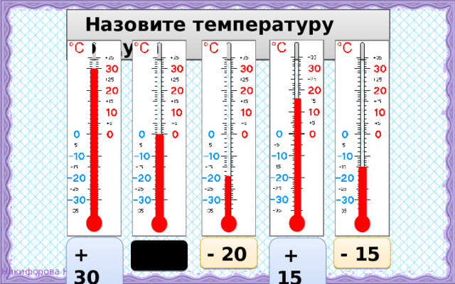  Назовите температуру воздуха + 30 - 15 - 20  + 15  0 