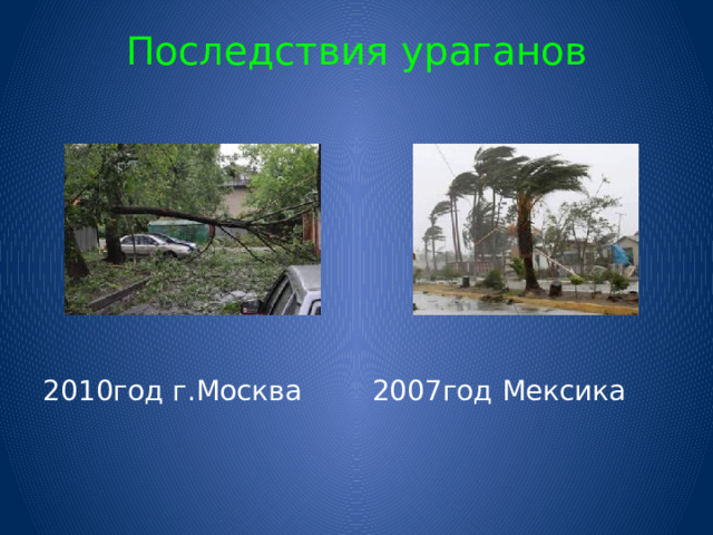 Последствия ураганов   2010год г.Москва 2007год Мексика 