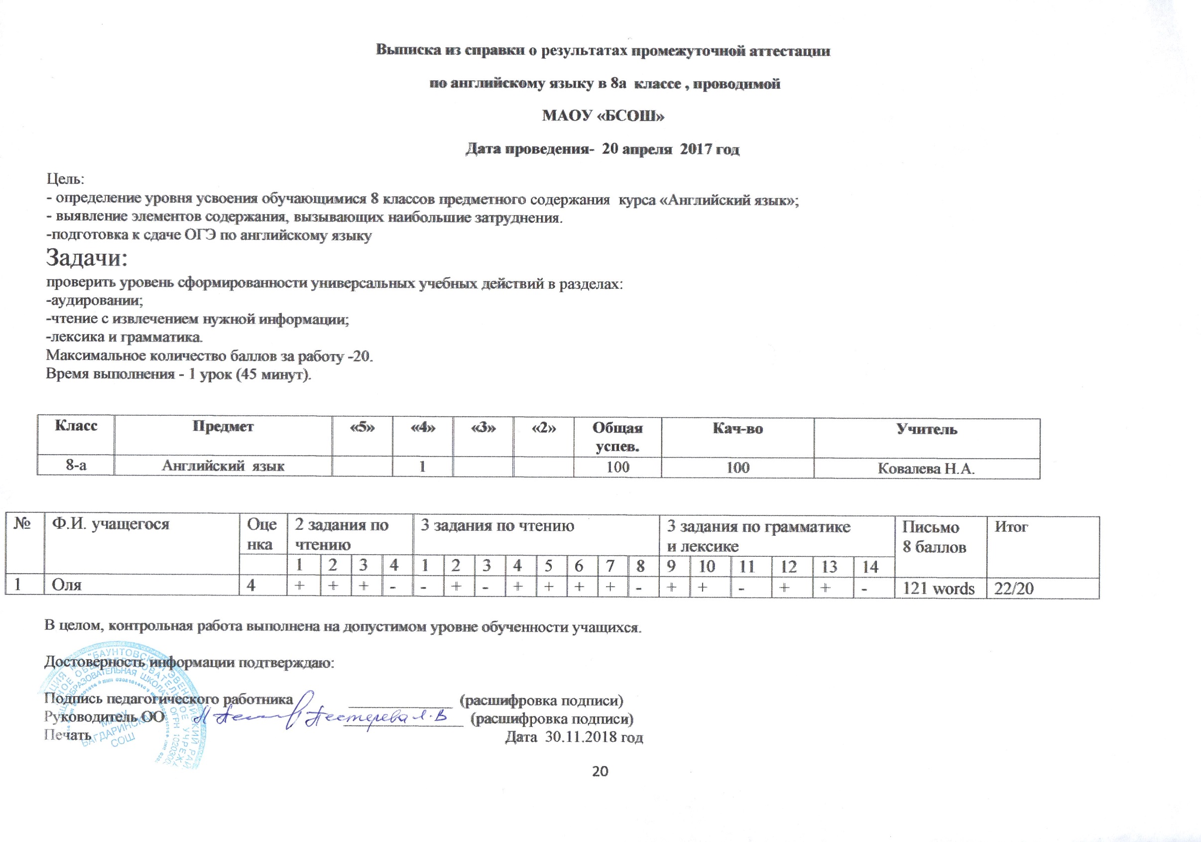 Информационная карта для аттестации