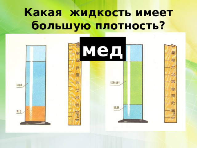 Какая жидкость имеет большую плотность? мед 