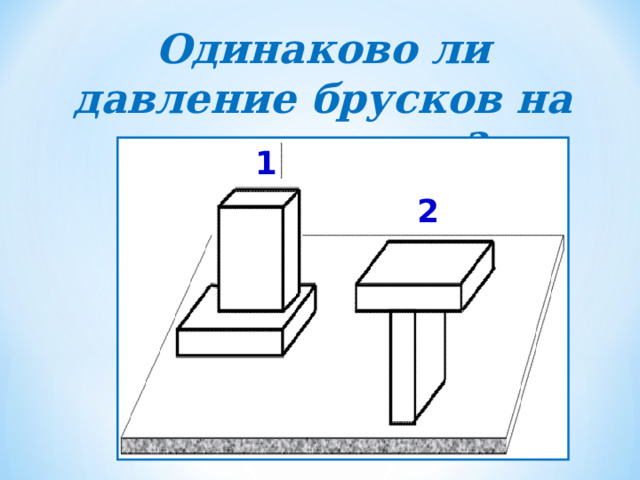 Одинаковое ли давление производят на стол кирпичи расположенные так как показано на рисунке