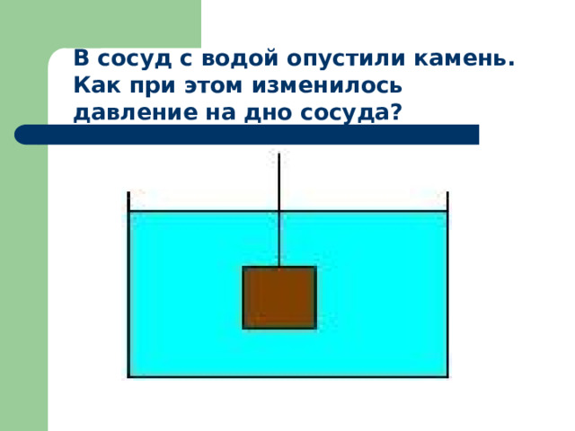 В сосуд с водой опустили камень. Как при этом изменилось давление на дно сосуда? 