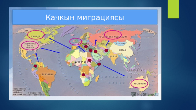 Миграциянын «булчуң агымы», «Акыл агымы» Азыркы кезде да иммиграция өлкөлөрүнө Канада менен Австралия кирет; андан да кобүроок иммиграция Израилде байкалат, анын калкынын 2 /з бөлүгү иммиграциянын (өзгөчө Россиянын) эсебинен көбойгөн. XX кылымдын экинчи жарымында, мурдагы «булчун агымы» кийин «акыл агымы» менен алмашты. Ал процесстин унгусу окумуштууларды, инженерлерди, врачтарды ж. б. адис- терди чет мамлекеттерден чакырып кетишинде. «Акыл агымы» 1980- жана 1990- жылдарда Россияга, Украинага жана КМШга кирген өлкөлөргө мүноздүү. Эмгек миграциясы менен катар азыркы кезде саясий, диндик, улутчул- дук, экологиялык себептер менен жүрүп жаткан миграциялар да кездешет. Биринчи кезекте курч мүноздөгү эл аралык чыр-чатактар же жергиликтүү согуш болуп жаткан жерлерде качкындар агымы пайда болду. Алардын саны 20 млндон ашат. Мисалы, кои жылдары согуш болгон Афганистандан оогон качкындар 6 млнго жеткен. 2 млн киши Руанданын, 1,5 млн киши Ирандын, 1,2 млн киши Босния менен Герцоговинанын жана КМШ елкөлөрүнүн качкындары. 