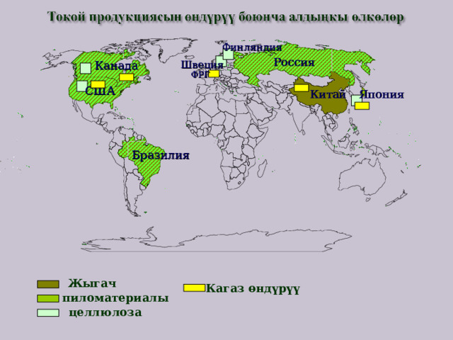 Финляндия Россия Канада Швеция ФРГ США Китай Япония Бразилия Жыгач Кагаз өндүрүү пиломатериалы целлюлоза 