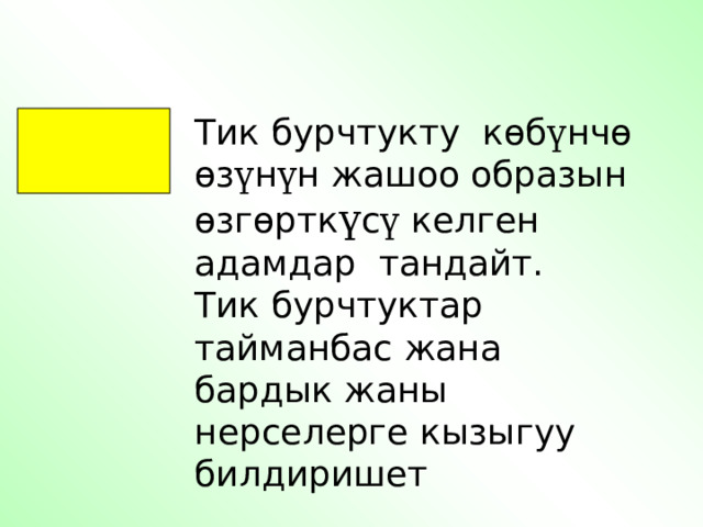 Тик бурчтукту к ө б ү нч ө  ө з ү н ү н жашоо образын ө зг ө ртк ү с ү келген адамдар тандайт. Тик бурчтуктар тайманбас жана бардык жаны нерселерге кызыгуу билдиришет  