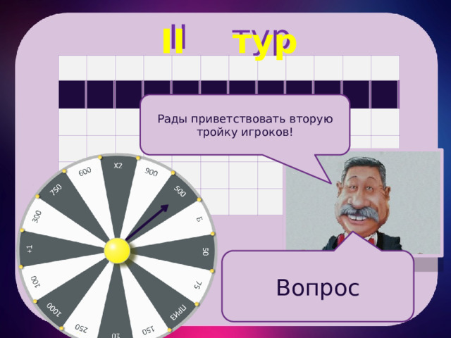 II тур  Б II тур а а а а а а а а а а а а Рады приветствовать вторую тройку игроков! Вопрос 