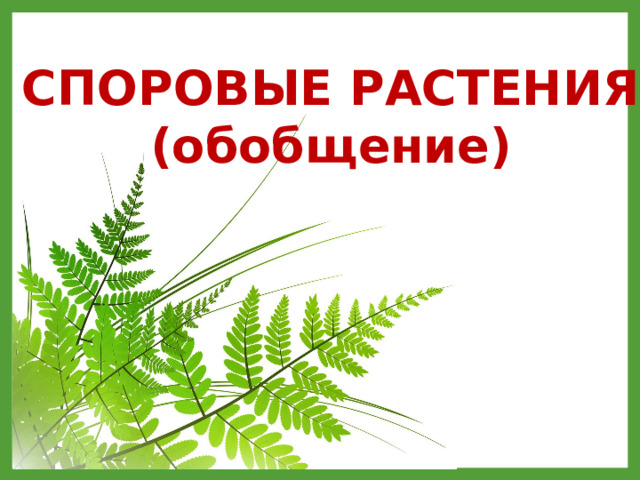 СПОРОВЫЕ РАСТЕНИЯ (обобщение) 