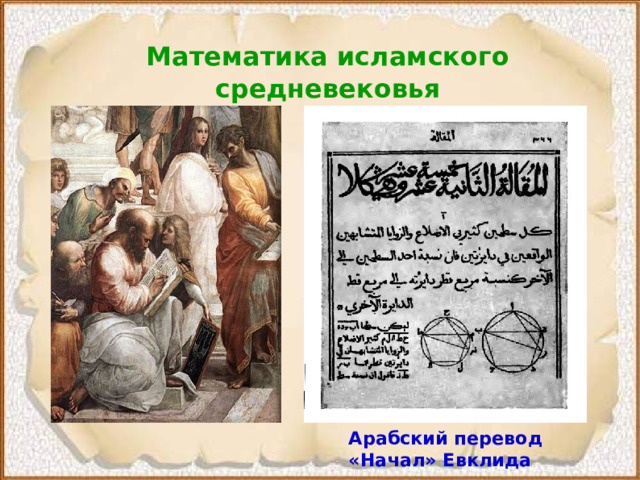 Математика исламского средневековья Арабский перевод «Начал» Евклида  