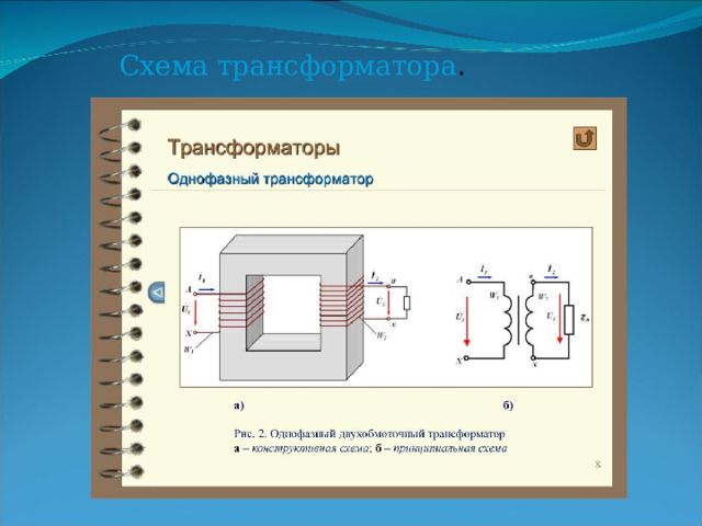 Схема трансформатора . 