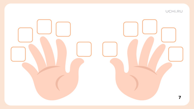           Закрепление  – Посмотрите на пальчики обеих рук. Вспомните сколько пальчиков на одной руке? А сколько будет пальчиков на обеих руках? Как вы это посчитали?  