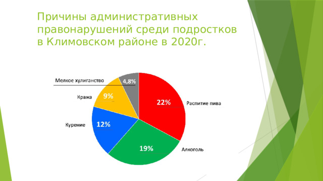 Причины административных правонарушений среди подростков в Климовском районе в 2020г. 