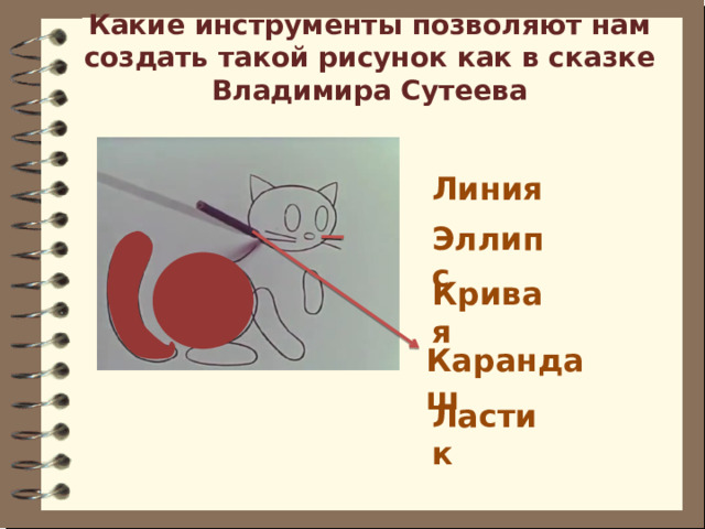 Какие инструменты позволяют нам создать такой рисунок как в сказке Владимира Сутеева Линия  Эллипс  Кривая  Карандаш  Ластик  