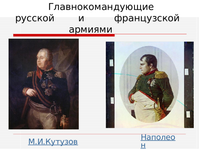  Главнокомандующие  русской и французской  армиями Наполеон  М.И.Кутузов 