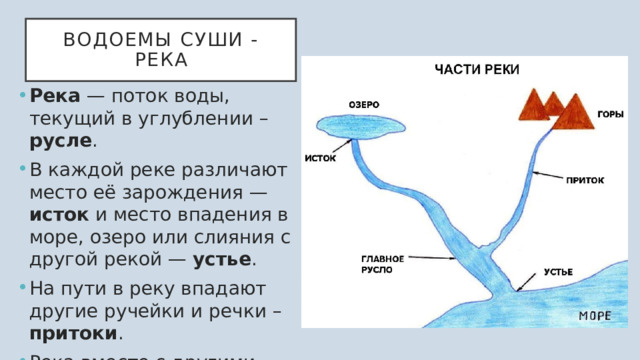 диаграмма воды и суши, суша и водоем, диаграмма суши и воды на земле, узнавание (различение) суши (водоема).