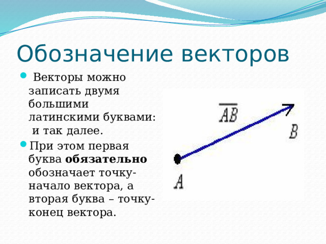 Вектор обозначается