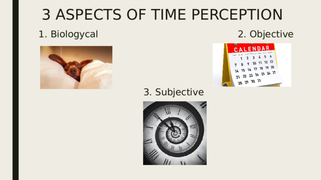3 ASPECTS OF TIME PERCEPTION 1. Biologycal                                               2. Objective 3. Subjective 
