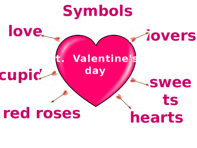Symbols love lovers St. Valentine's day cupid sweets red roses hearts 