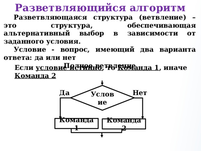 Разветвляющийся алгоритм это