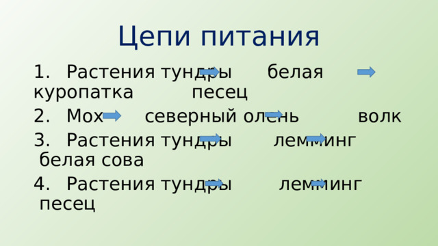 Покажи 1 из цепей питания тундры