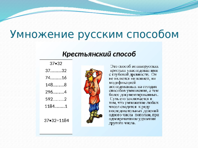 Умножение русским способом 