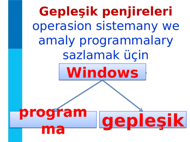 Gepleşik penjireleri operasion sistemany we amaly  programmalary  sazlamak üçin niýetlenendir. Windows programma gepleşik 