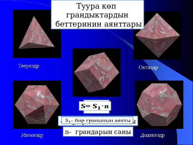 Туура көп грандыктардын  беттеринин аянттары = ·n   - бир гранынын аянты   n- грандарын саны 