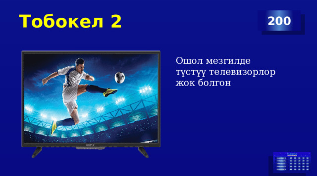 Тобокел 2 200 Ошол мезгилде түстүү телевизорлор жок болгон 