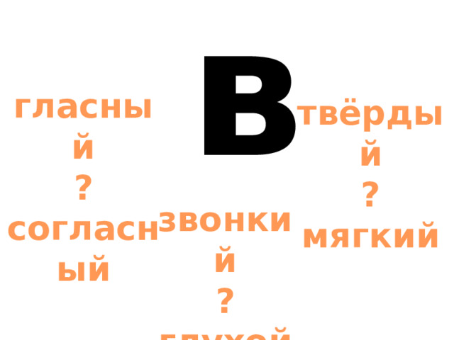 в гласный ? согласный твёрдый ? мягкий звонкий ? глухой 