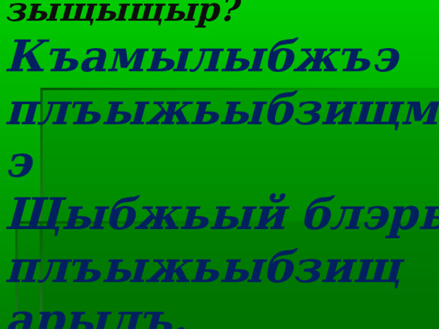  Сыда мыр зыщыщыр?  Къамылыбжъэ плъыжьыбзищмэ  Щыбжьый блэры плъыжьыбзищ арылъ. 