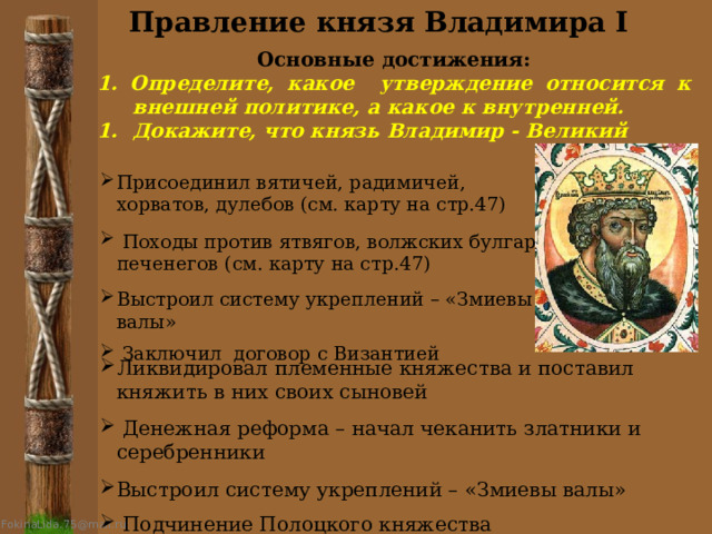 Сообщение о правлении владимира. Основные достижения Владимира Великого. Достижения князя Владимира.