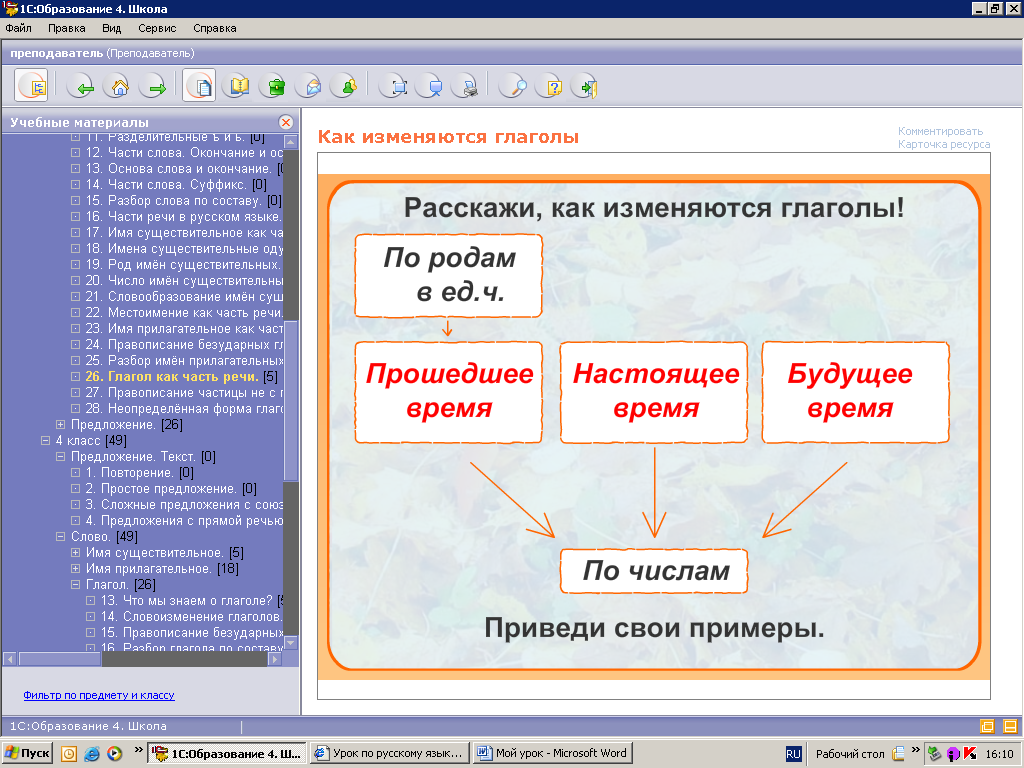 Конспект урока русского языка по теме 