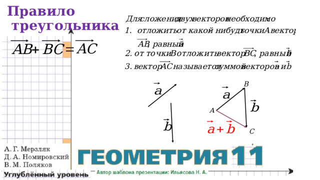 Правило  треугольника B А C 