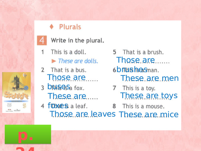 Those are brushes Those are buses These are men These are t oys These are foxes Those are leaves These are mice p. 24 