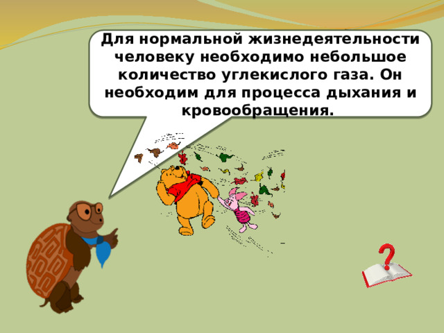 Для нормальной жизнедеятельности человеку необходимо небольшое количество углекислого газа. Он необходим для процесса дыхания и кровообращения. 