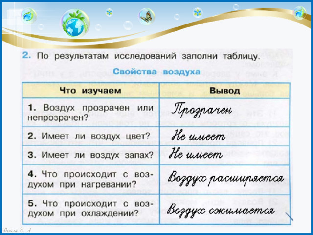 Опиши свойства воздуха прозрачность цвет запах