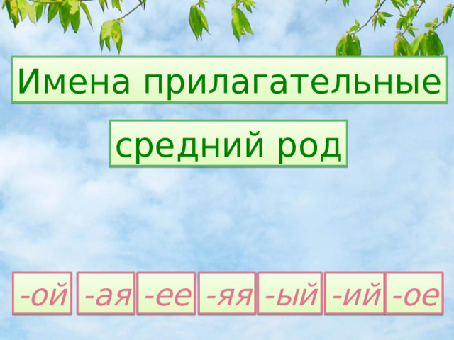 Имена прилагательные средний род -ее -ий -ый -ой -ое -ая -яя 