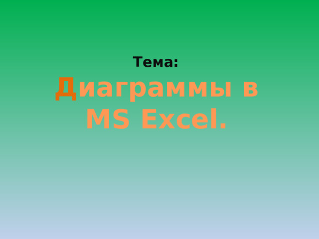 Тема:  Д иаграммы в  MS Excel.    
