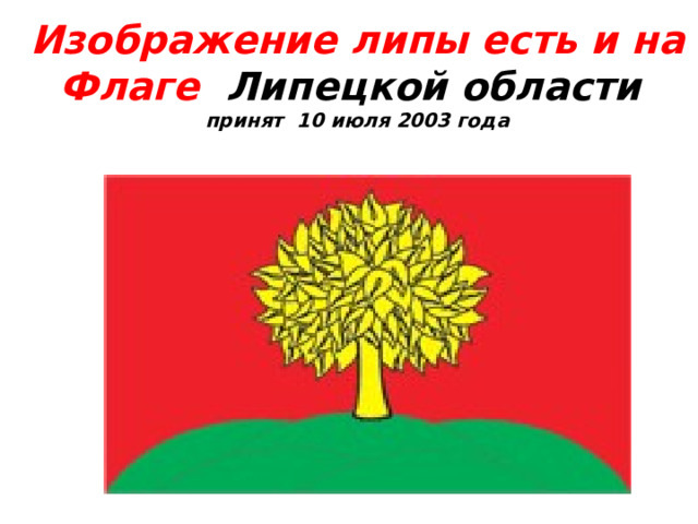 Изображение липы есть и на Флаге  Липецкой области принят 10 июля 2003 года 28 