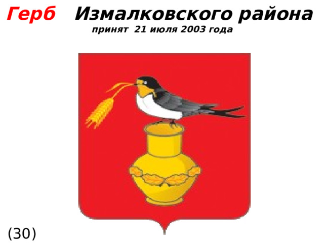 Герб  Измалковского района принят 21 июля 2003 года (30) 28 