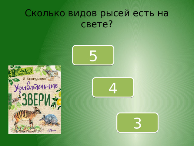 Сколько видов рысей есть на свете? 5 4 3 