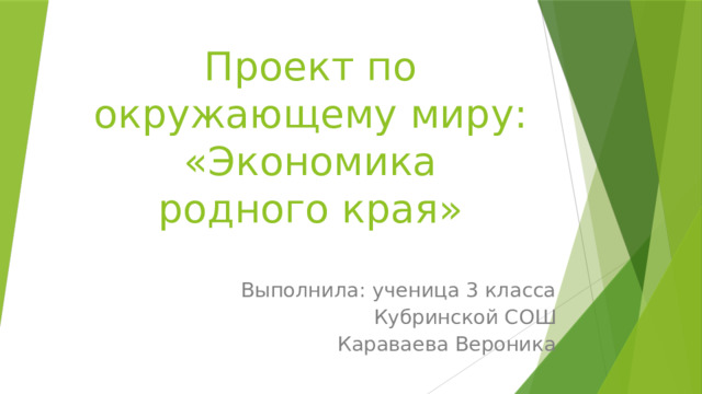 Проект по окружающему миру:  «Экономика родного края» Выполнила: ученица 3 класса Кубринской СОШ Караваева Вероника 