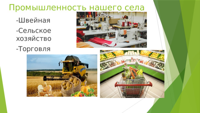 Промышленность нашего села -Швейная -Сельское хозяйство -Торговля 