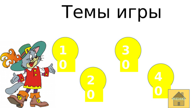 Темы игры 30 10 40 20 МЕНЮ 