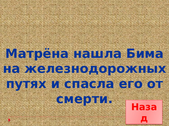 Матрёна нашла Бима на железнодорожных путях и спасла его от смерти. Назад 