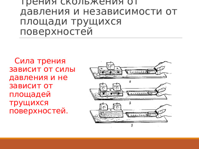 От чего зависит модуль силы трения скольжения бруска о поверхность стола