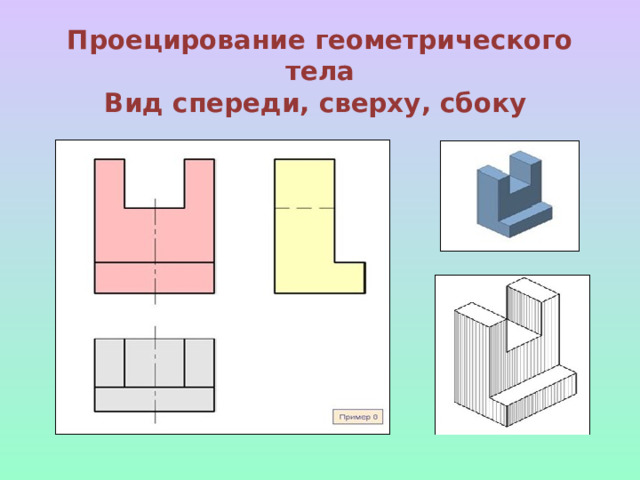 Проецирование геометрического тела  Вид спереди, сверху, сбоку 