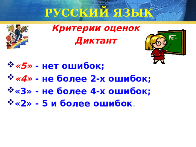 Критерии оценивания диктанта 4 класс. Критерии оценивания диктанта.